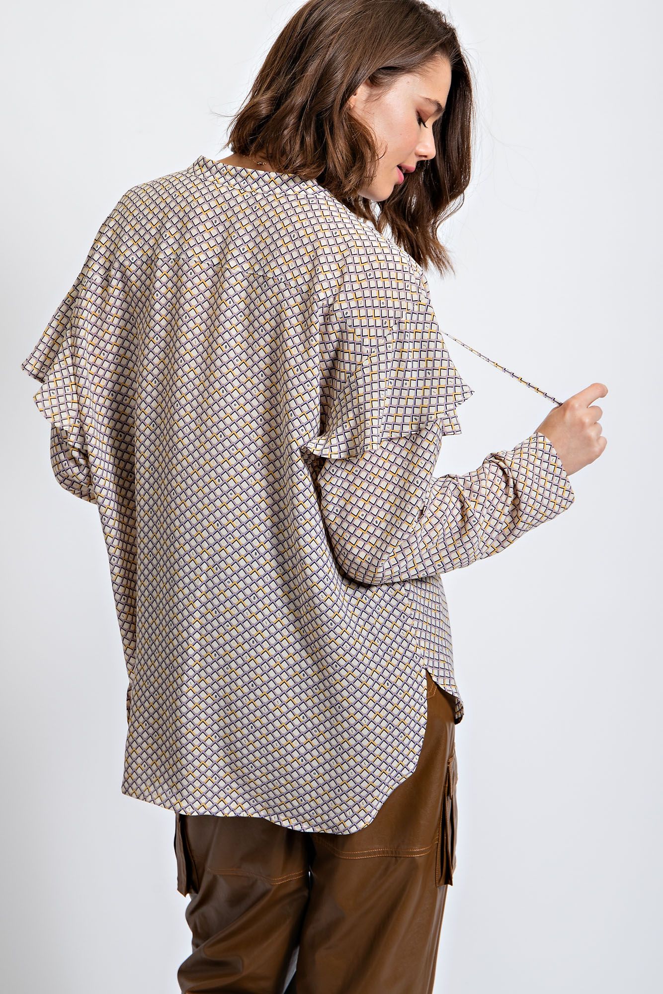 Easel Printed Chiffon Cream Blouse