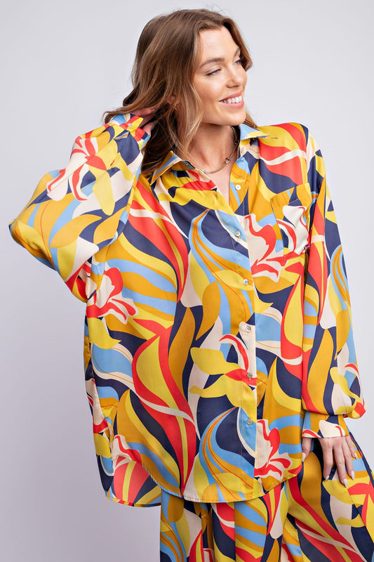 Easel Vibrant Mirabelle Satin Shirt