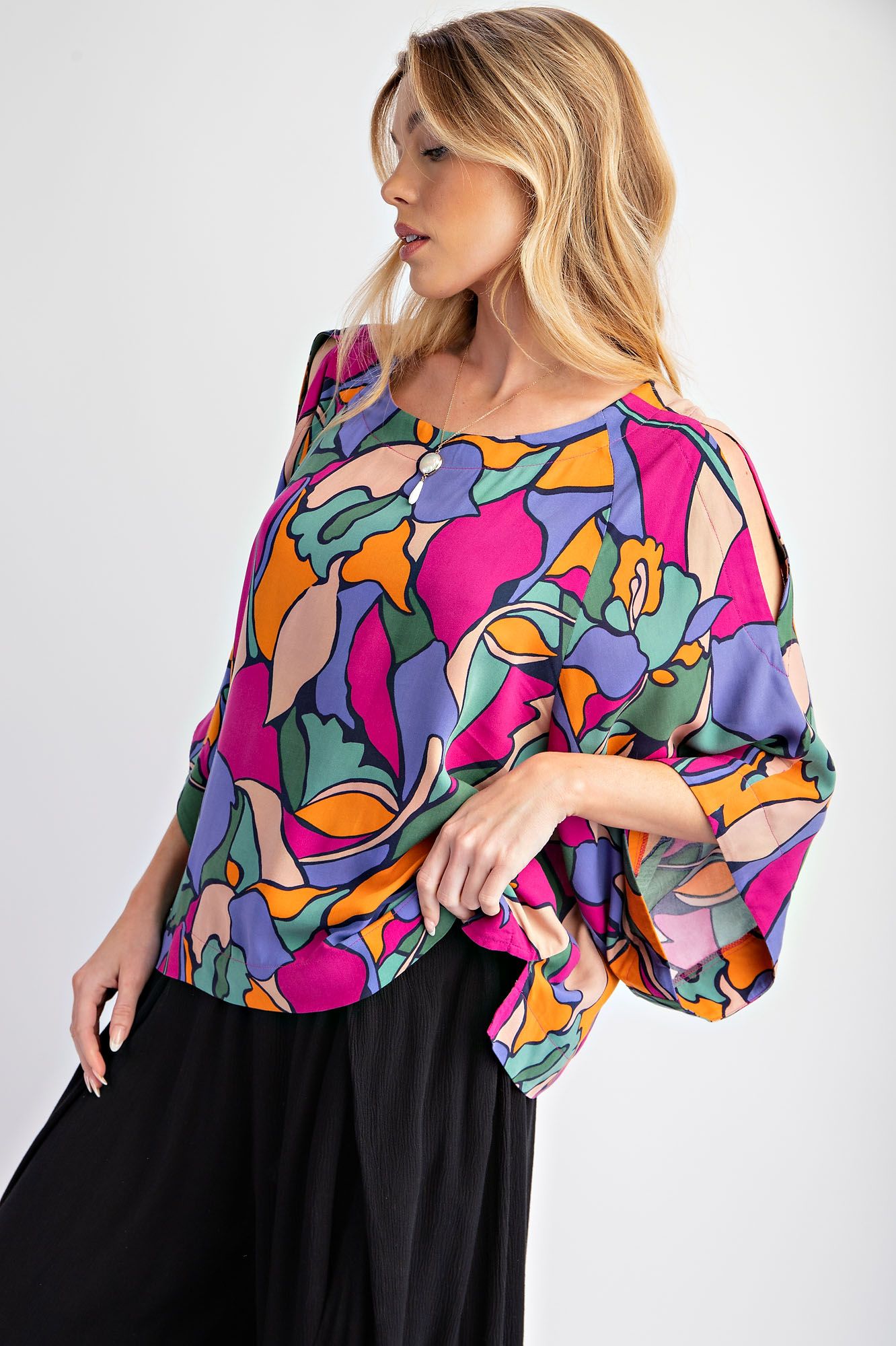 Easel Geo Printed Rayon Challis Top