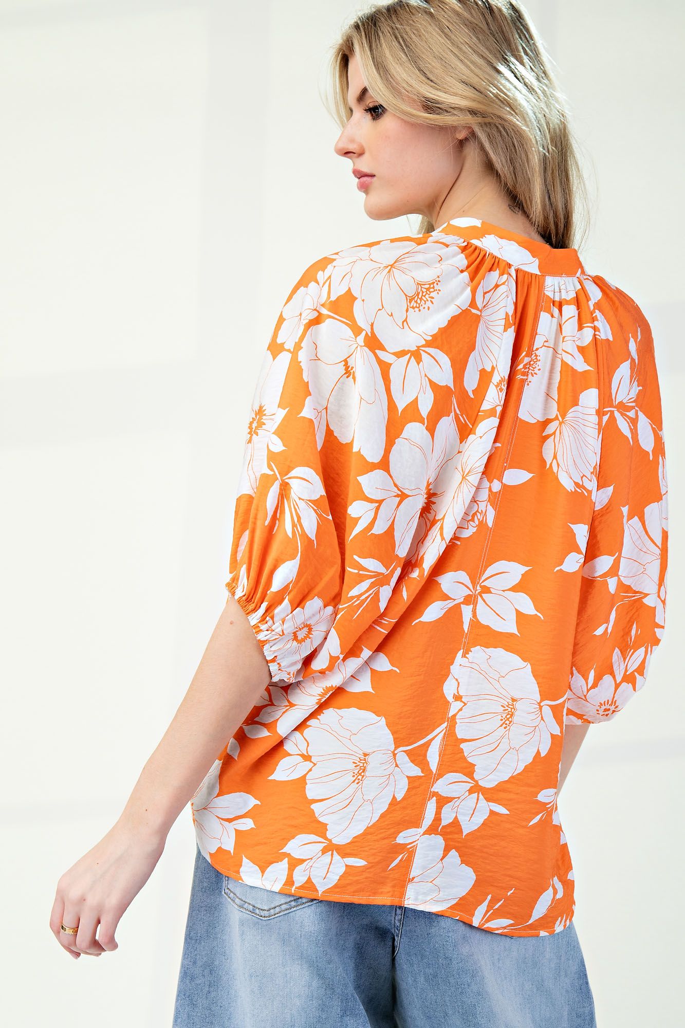 Easel Printed Orange Floral Top