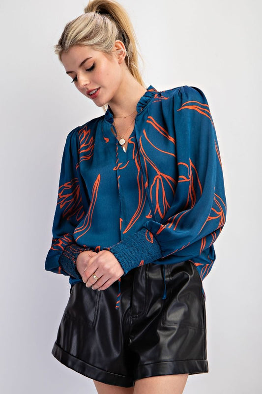 Easel Printed Crinkled Satin Blouse