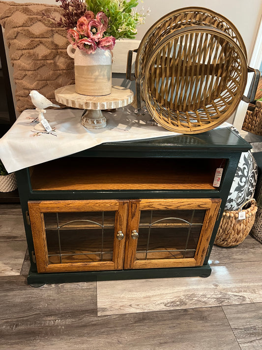 Dark Green and Wood Cabinet