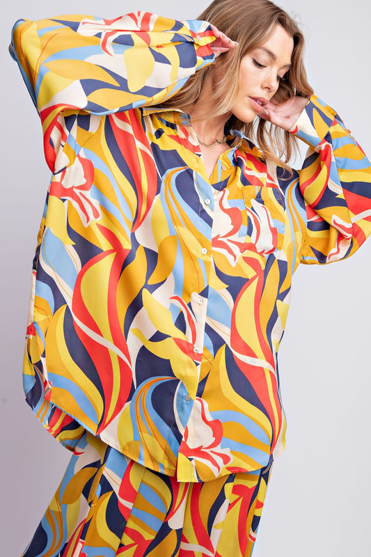 Easel Vibrant Mirabelle Satin Shirt