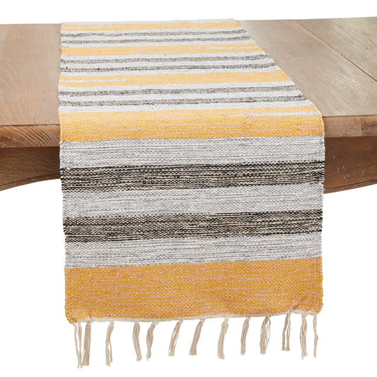 Rustic Woven Striped Runner with Fringe