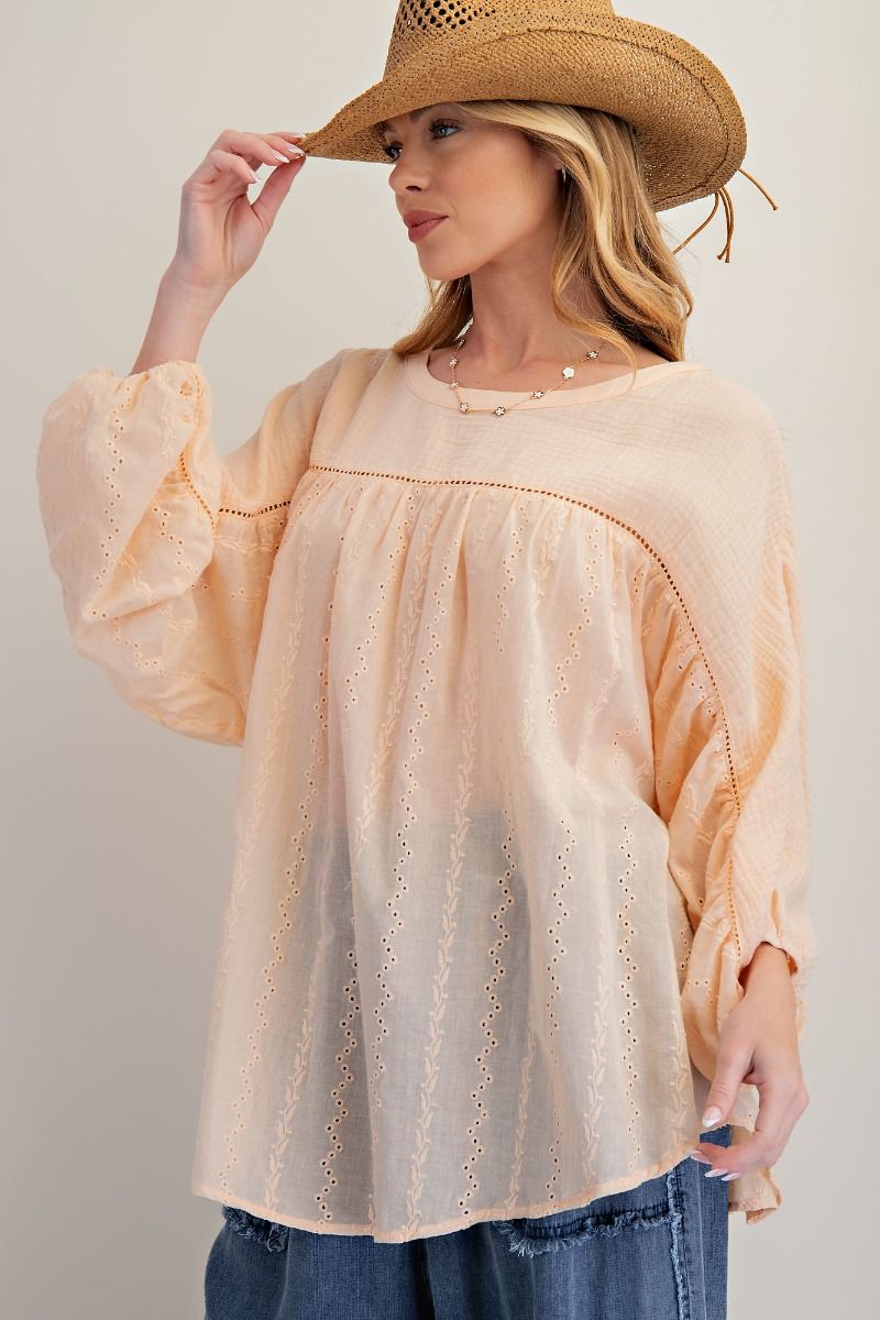 Easel Eyelet Lace Mix Mineral Washed Top