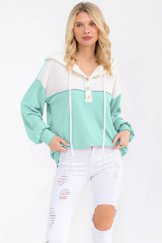 Two Tone Rib Knit Hoodie