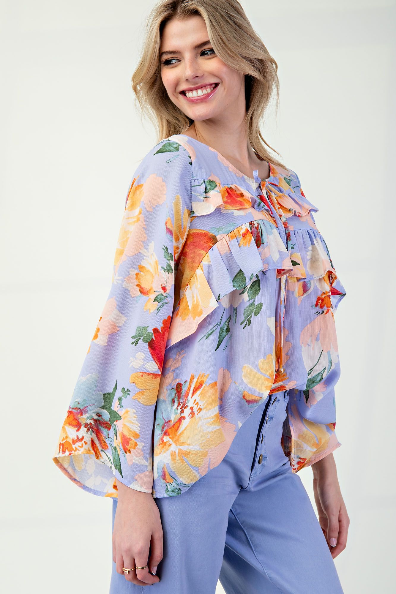 Printed Blink Ruffle Top