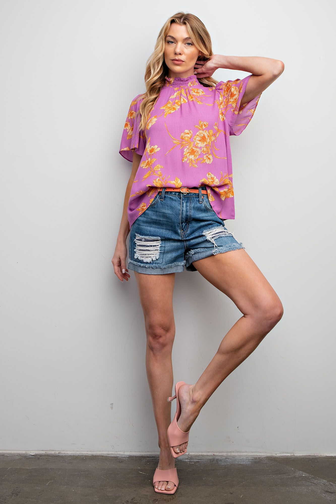 Easel Floral Printed Top (LAV)