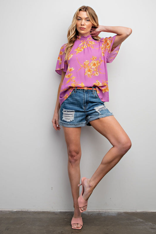 Easel Floral Printed Top (LAV)