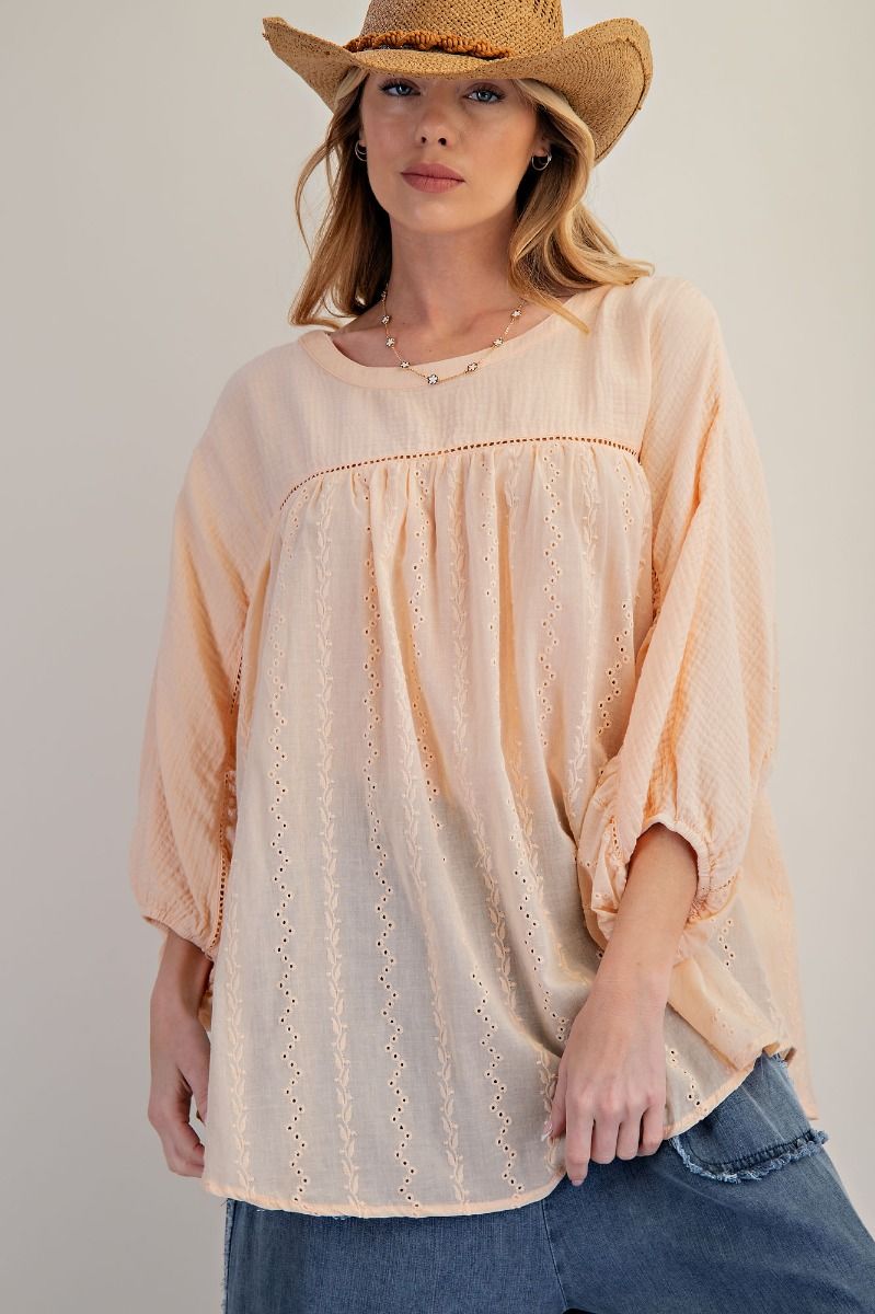 Easel Eyelet Lace Mix Mineral Washed Top