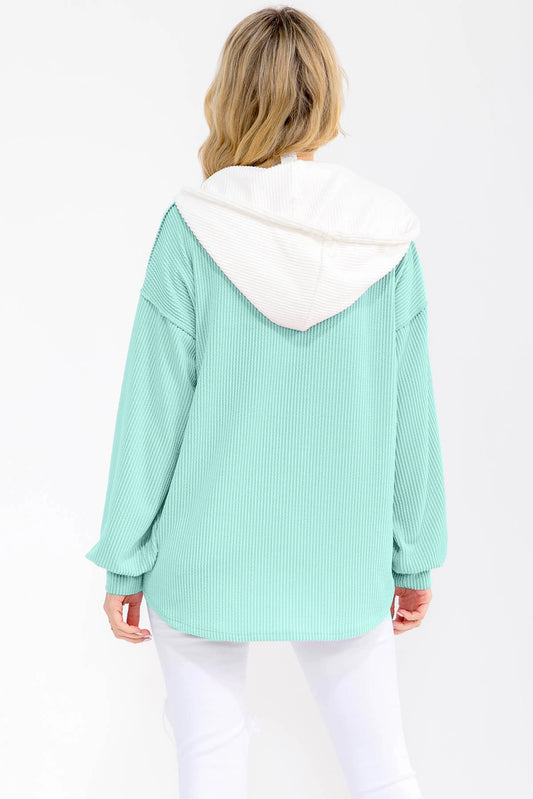 Two Tone Rib Knit Hoodie