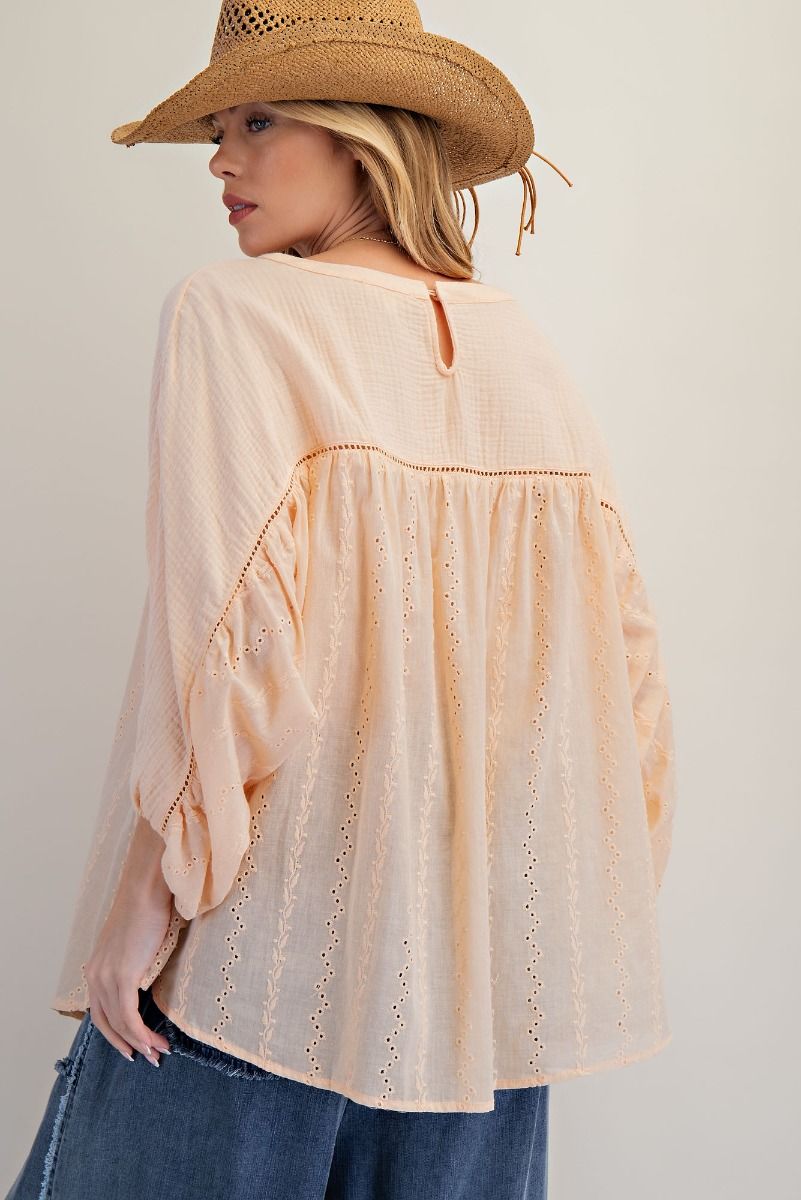Easel Eyelet Lace Mix Mineral Washed Top