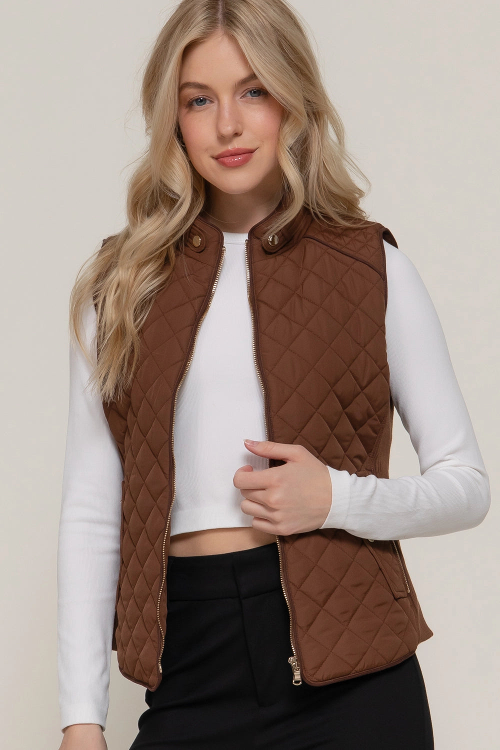 Suede Piping Quilted Vest