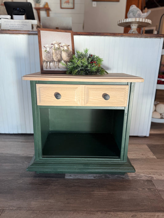 Natural Wood & Emerald Green Nightstand