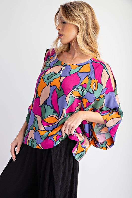 Easel Geo Printed Rayon Challis Top