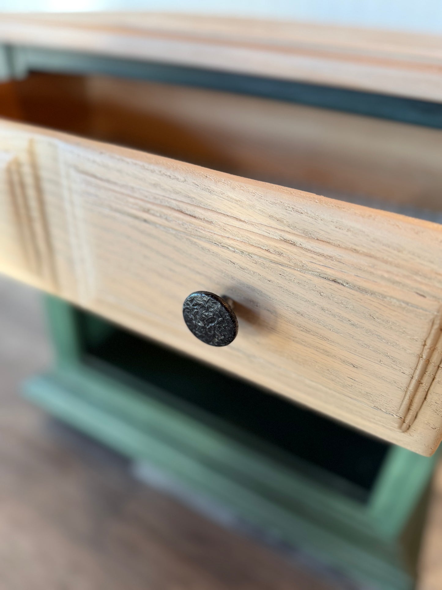 Natural Wood & Emerald Green Nightstand