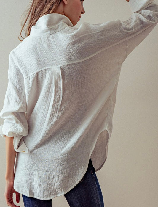 White Button-Down Gauze Shirt