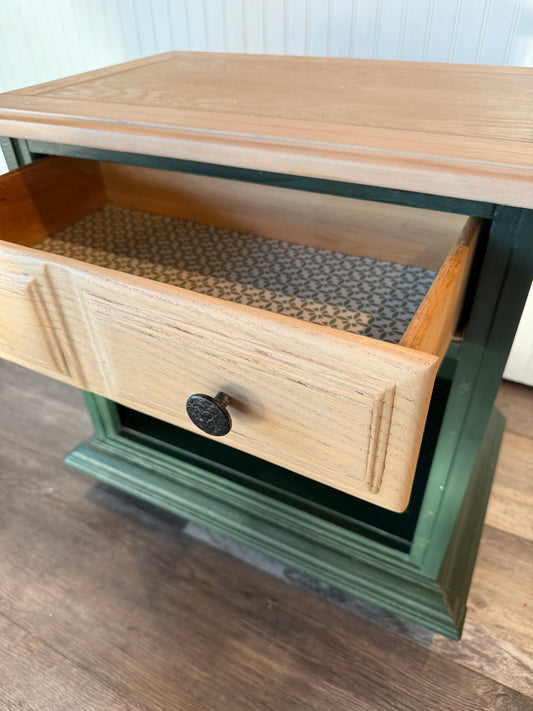 Natural Wood & Emerald Green Nightstand