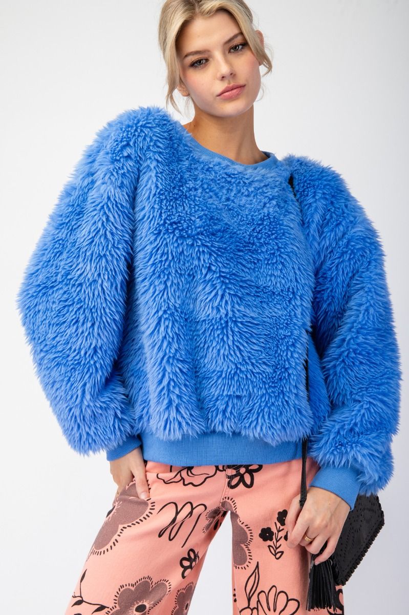 Easel Cadet Blue Fuzzy Sweater
