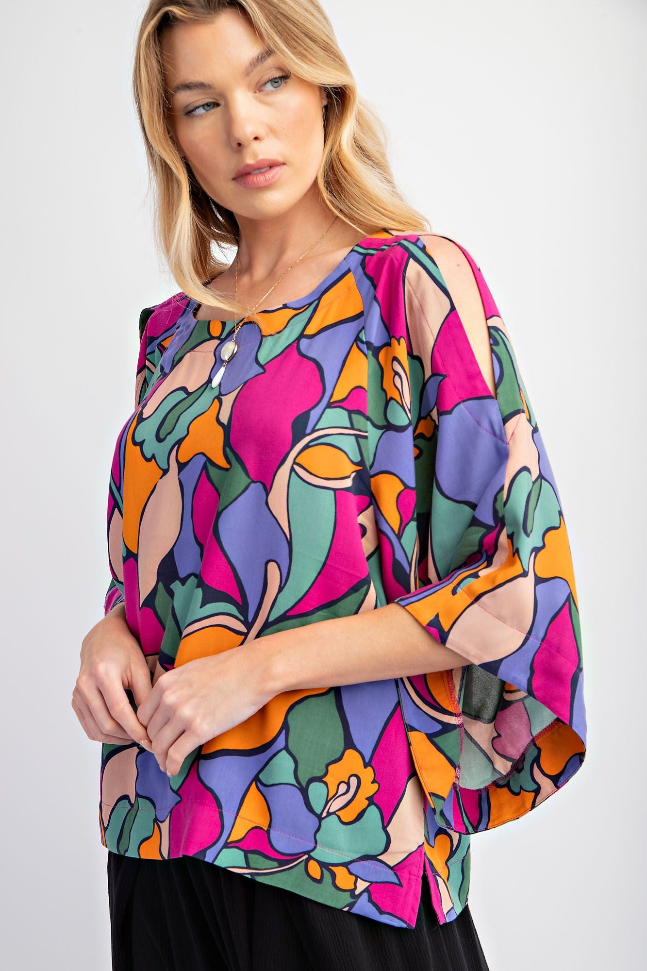 Easel Geo Printed Rayon Challis Top