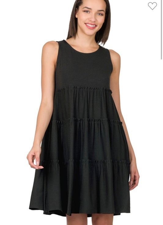 Sleeveless Tiered Dress - Black