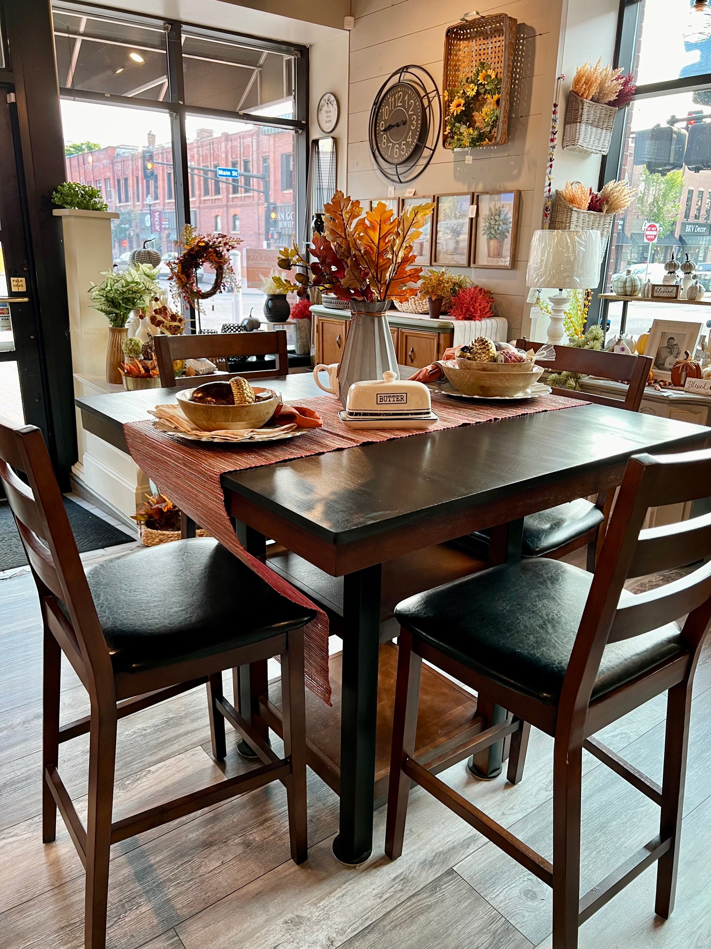 Black and Brown High Top Table with Four Chairs