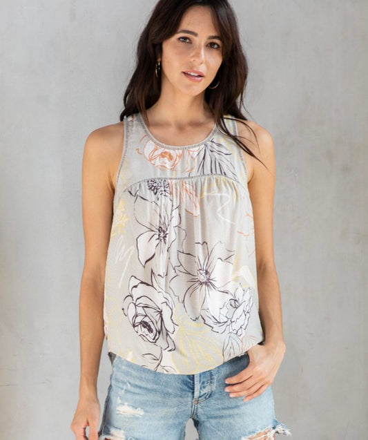 Floral Tank - Taupe
