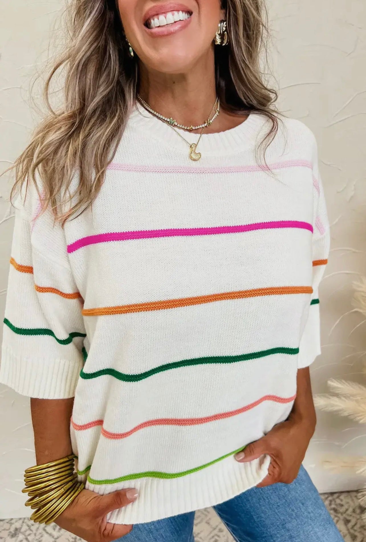 White Striped Half Sleeve