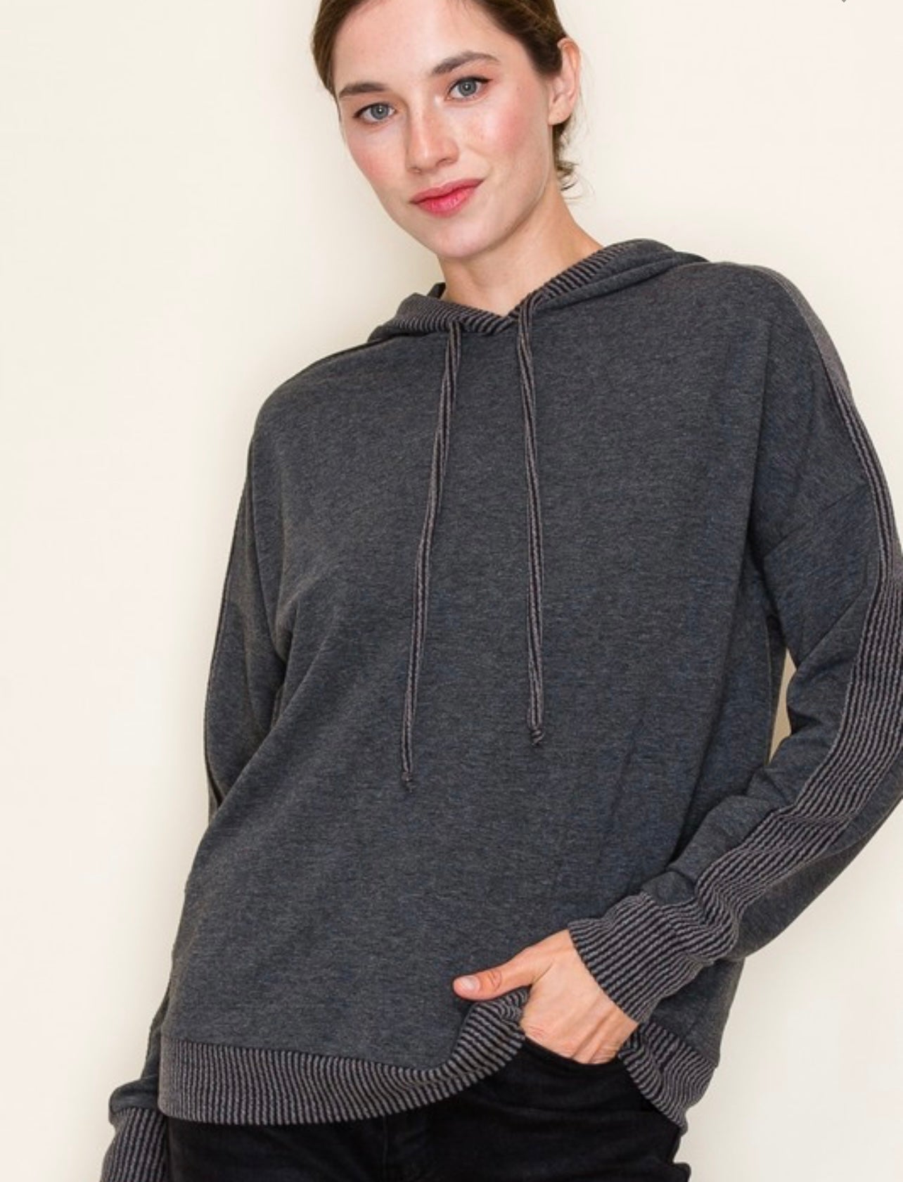 Drawstring Terry Hoodie - Charcoal