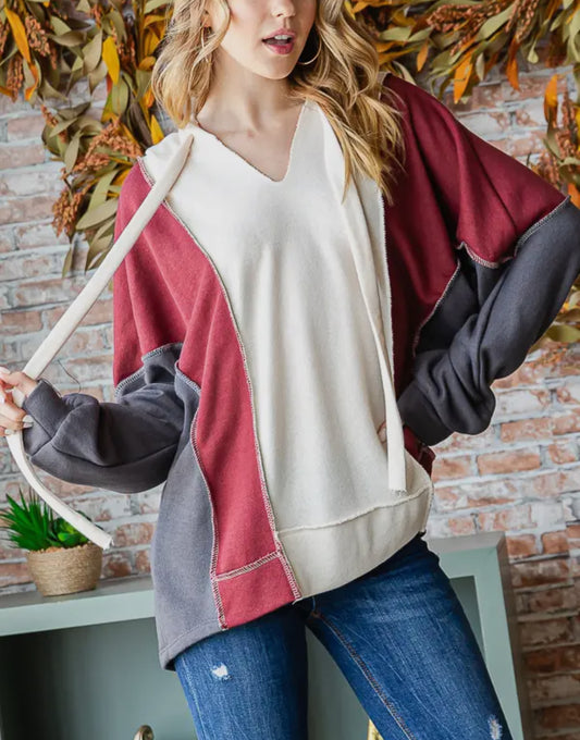 Hooded V-Neck - Cream