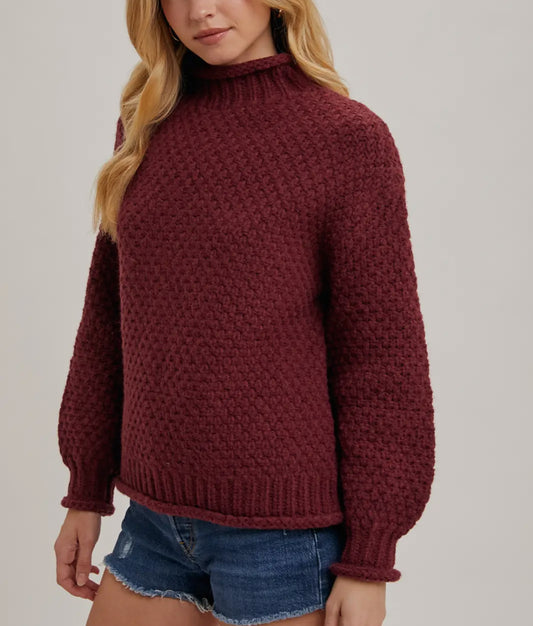 Wine Mock Neck Sweater