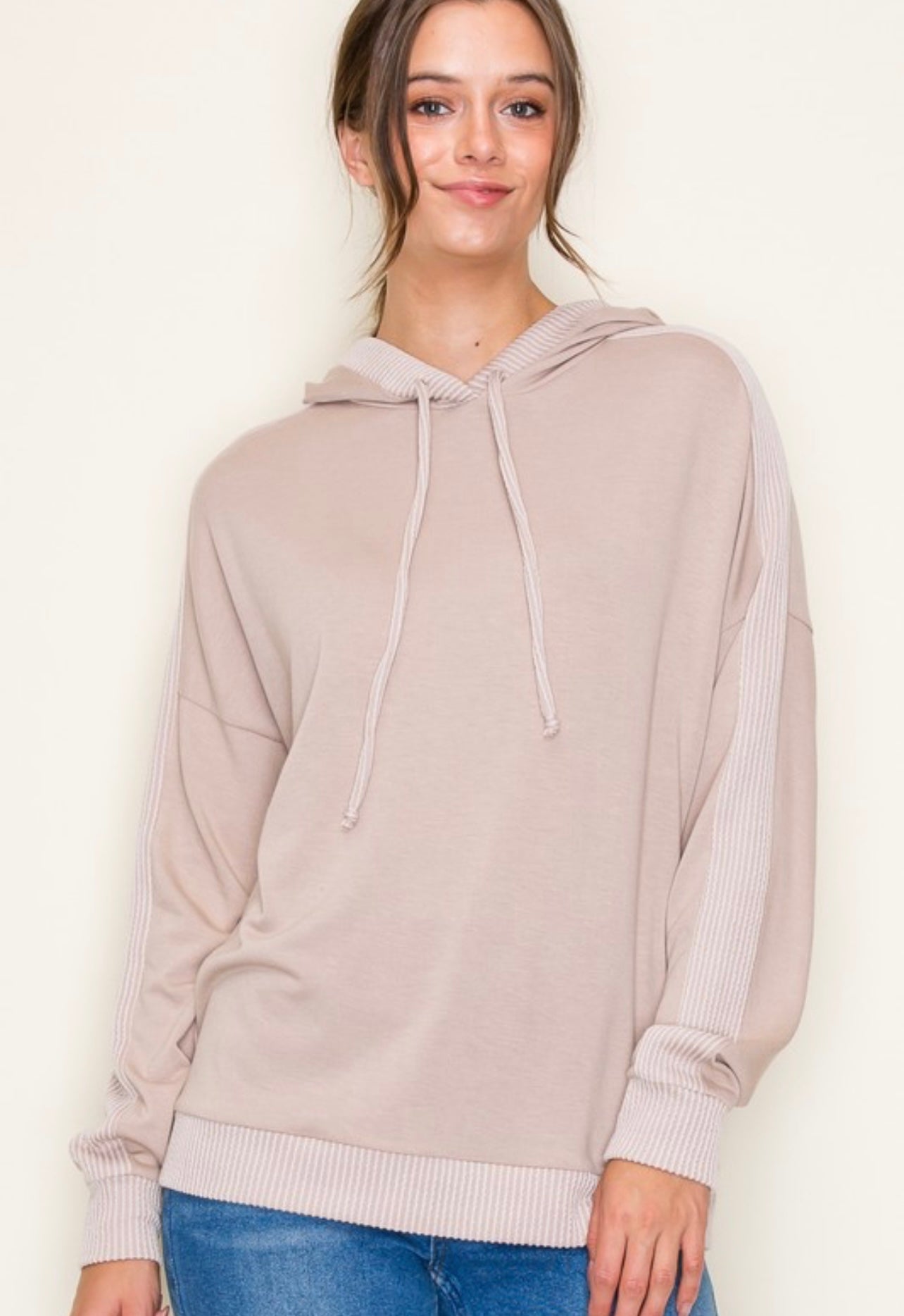 Drawstring Terry Hoodie - Taupe