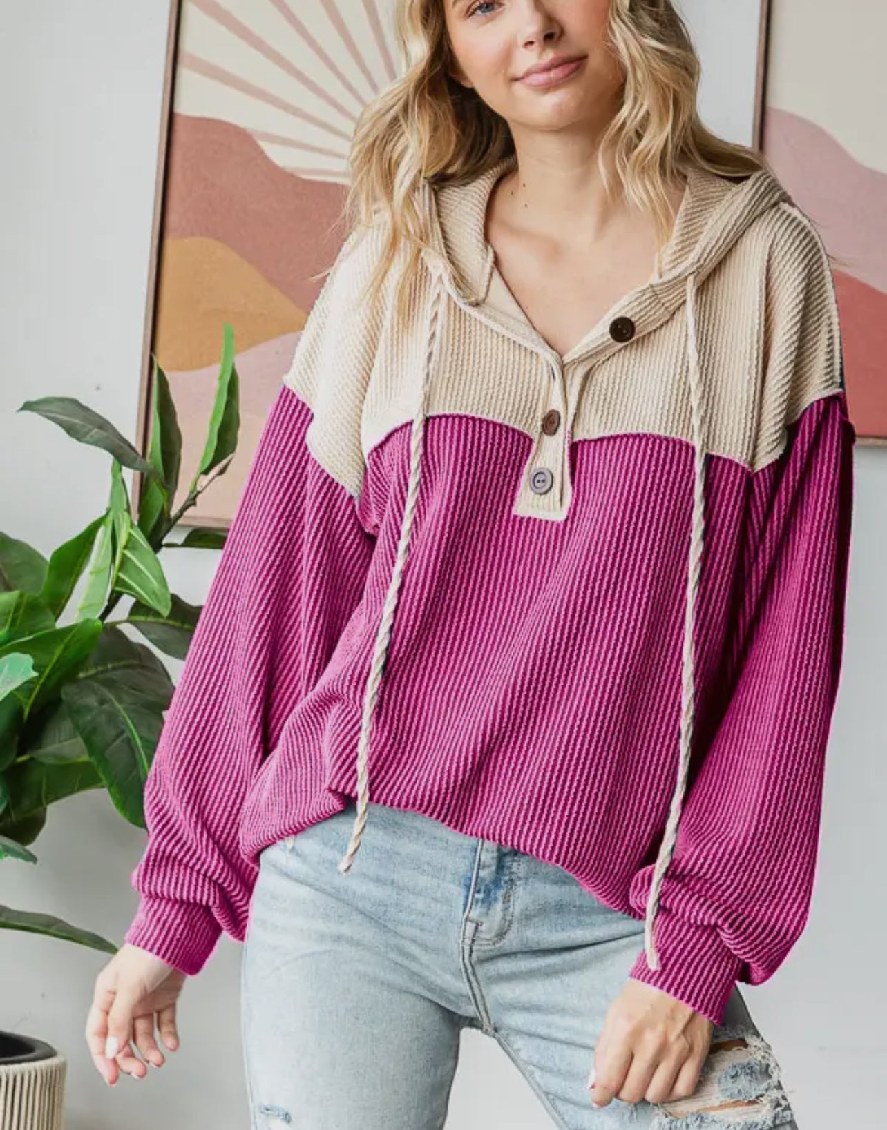 Ribbed Hoodie - Magenta