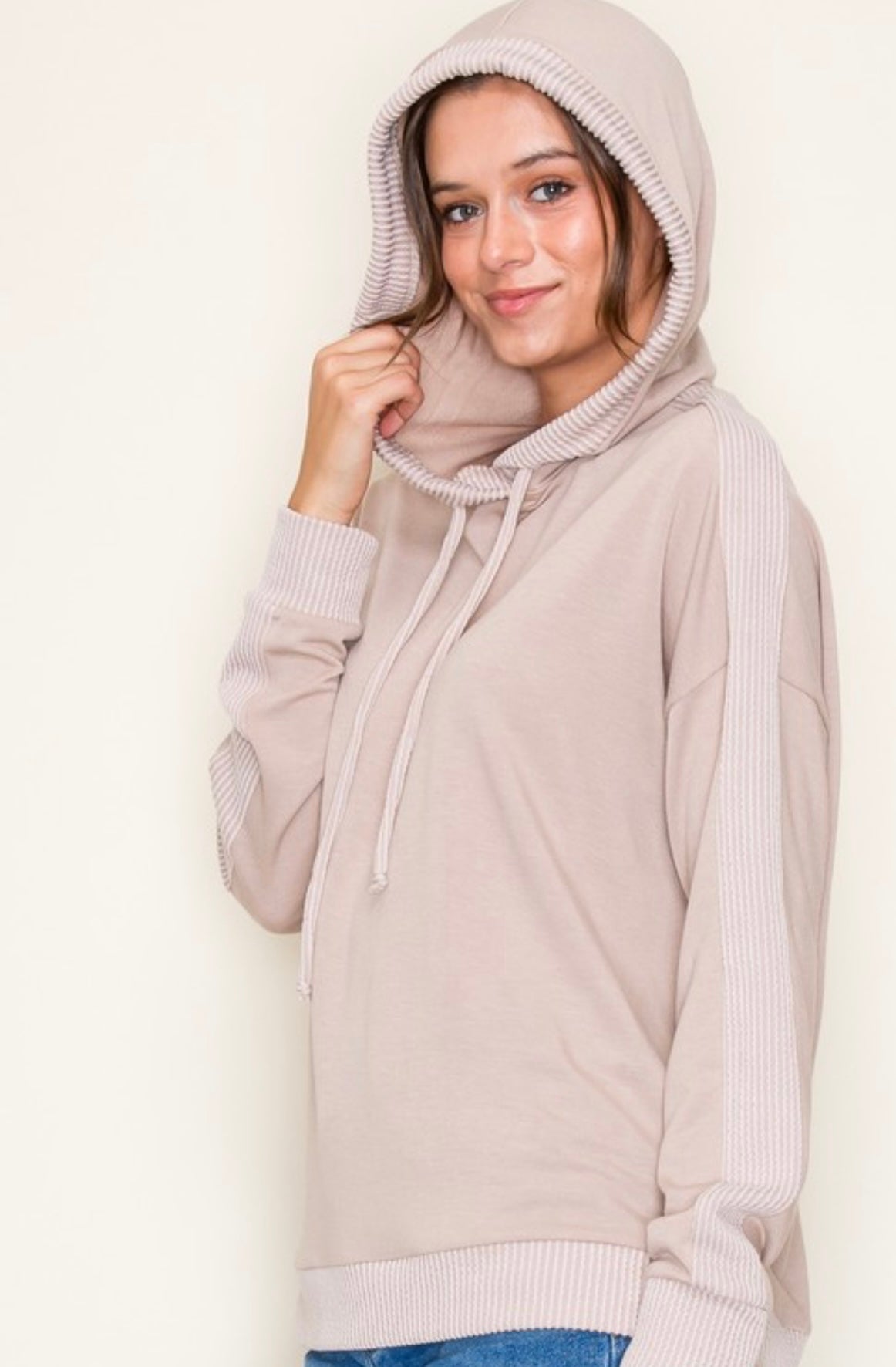 Drawstring Terry Hoodie - Taupe