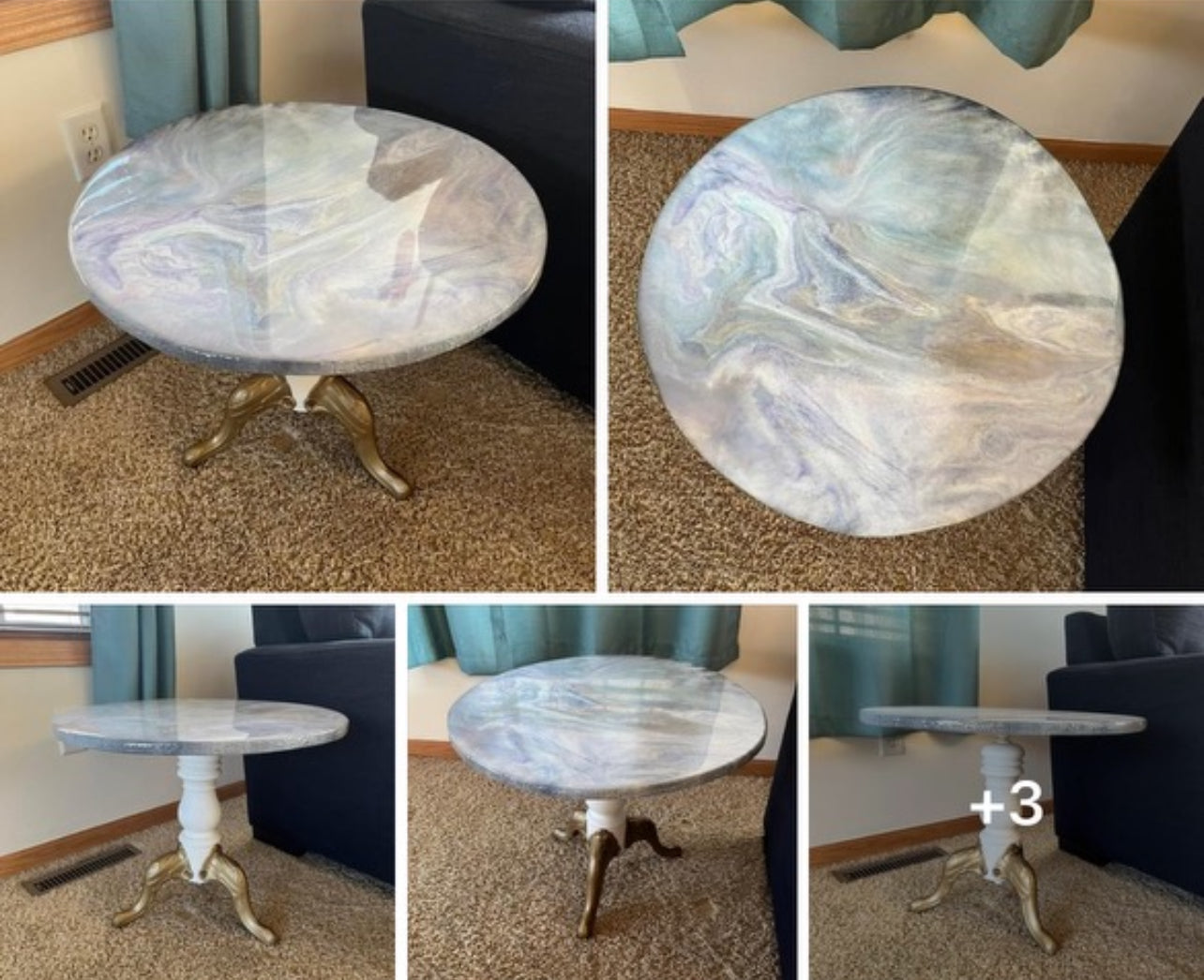 Epoxy Table with White Base and Gold Legs