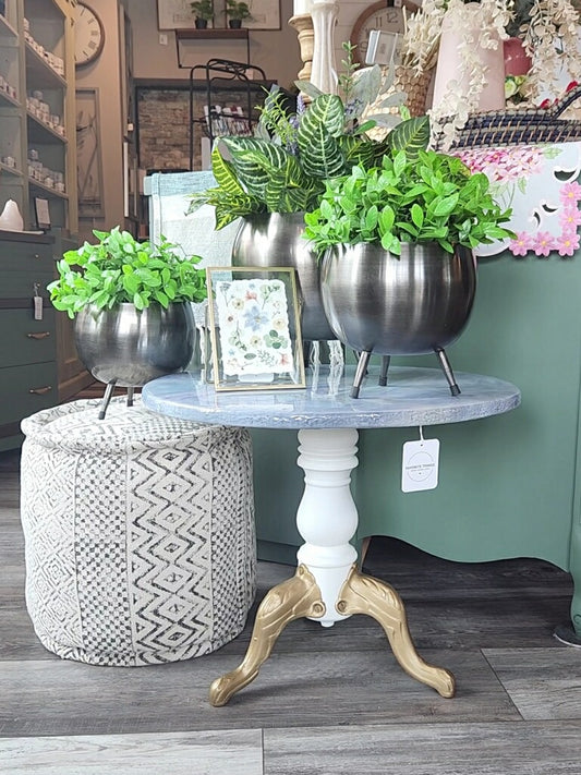 Epoxy Table with White Base and Gold Legs