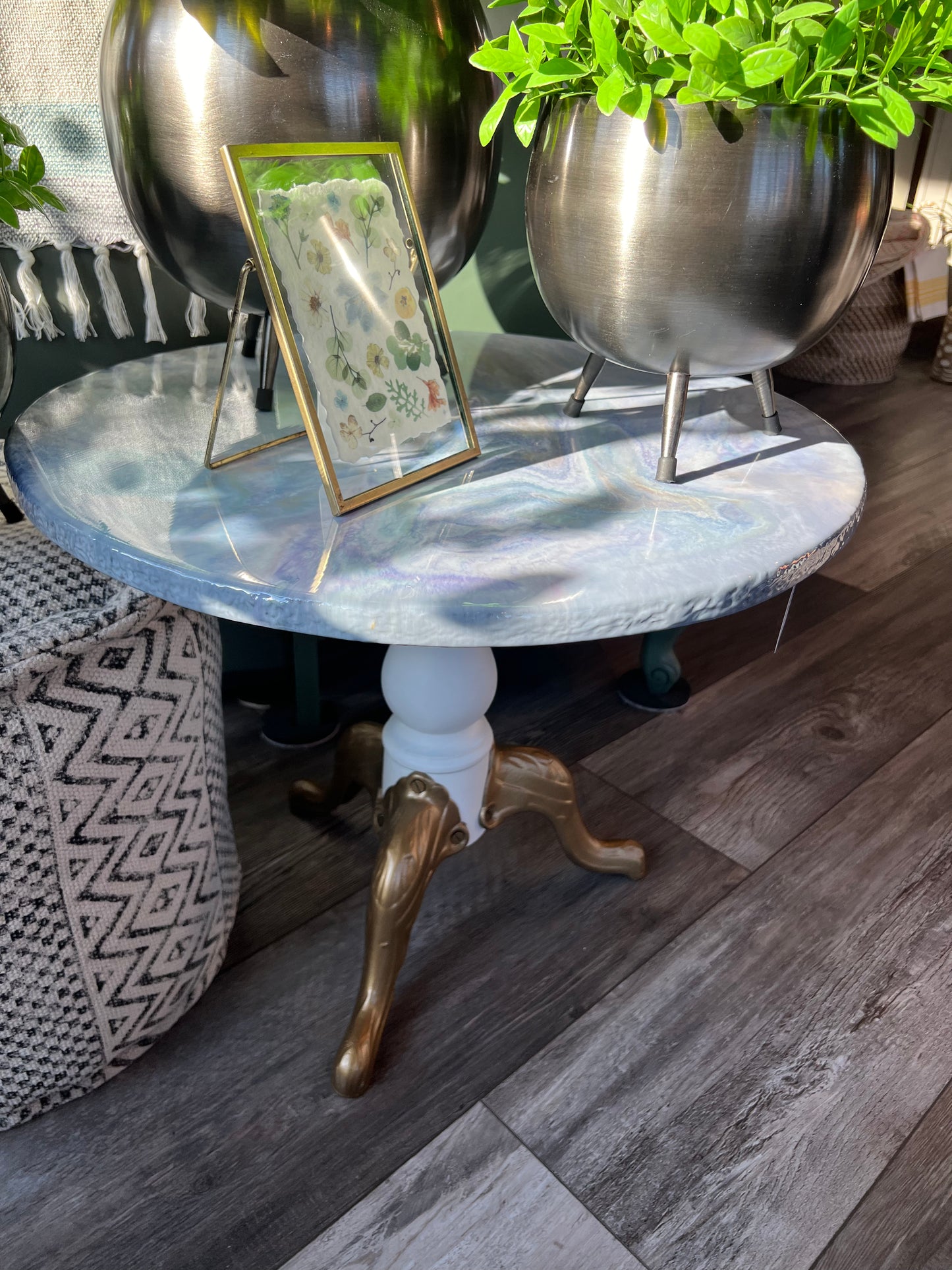 Epoxy Table with White Base and Gold Legs