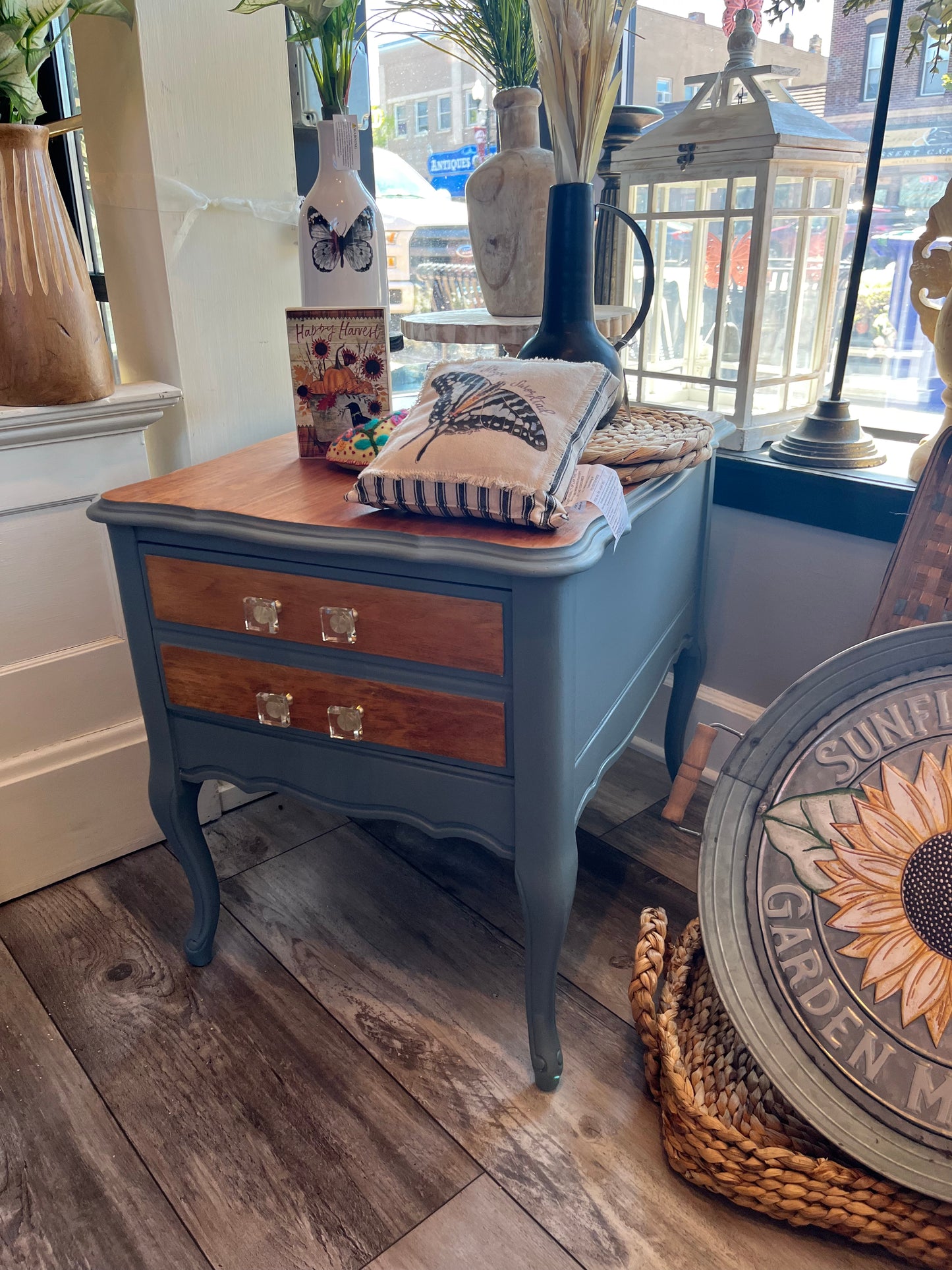 Small End Table - Blue Pine and Stain w/Crystal Knobs