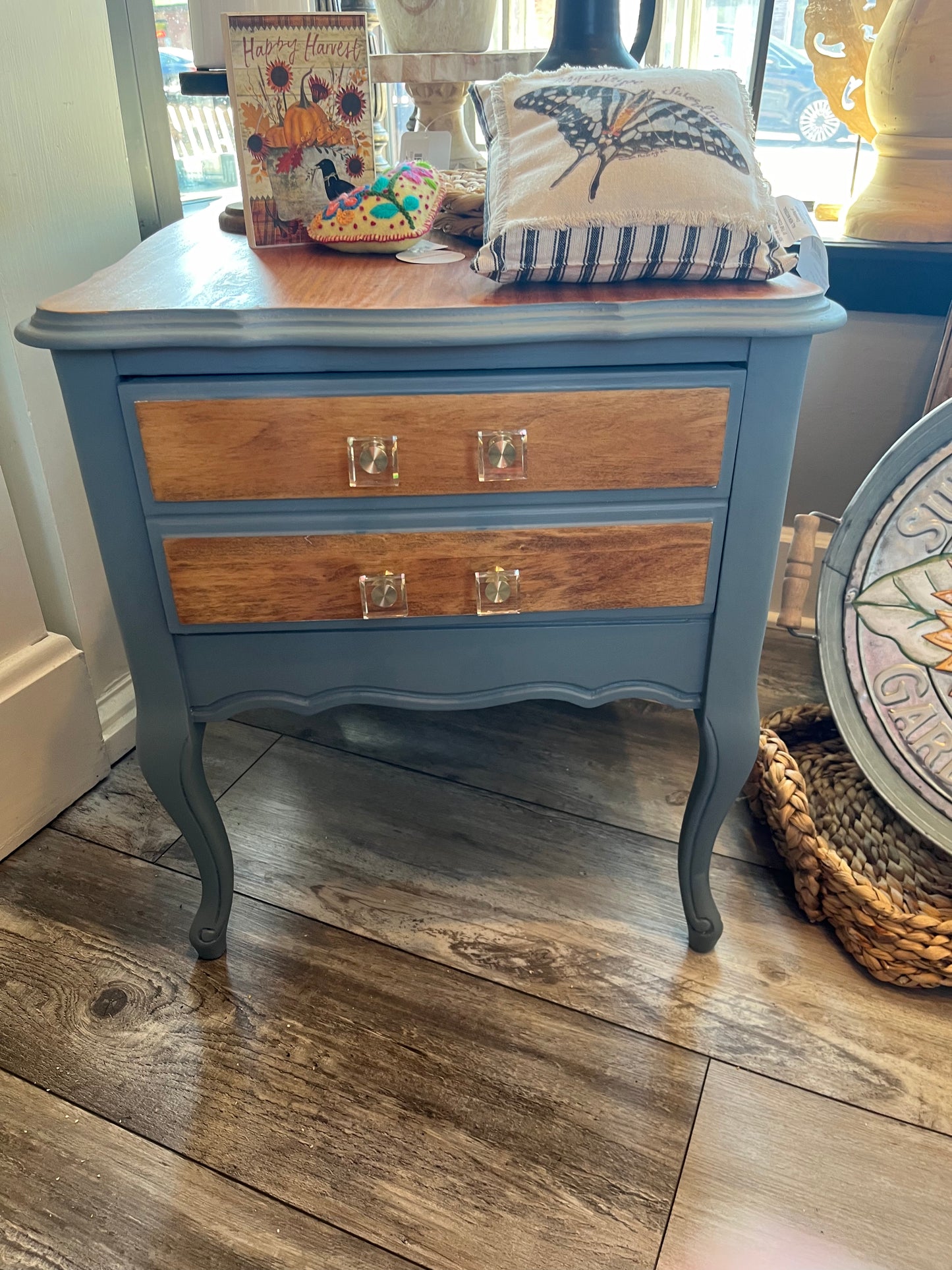 Small End Table - Blue Pine and Stain w/Crystal Knobs