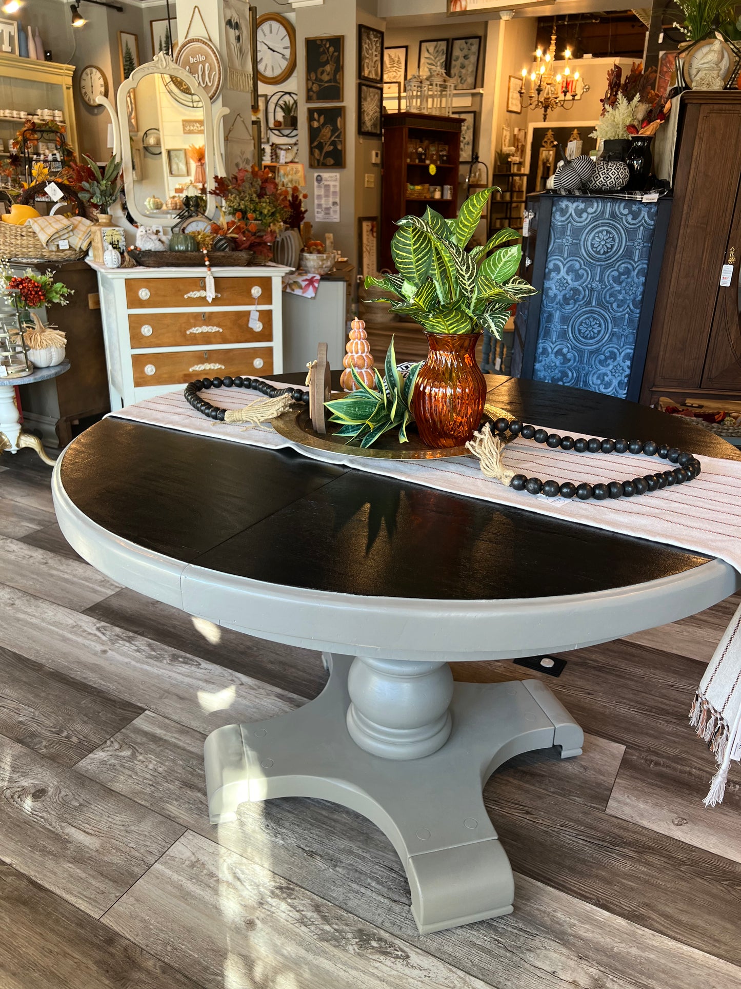 Round Table - Black Stain and Gray Bottom