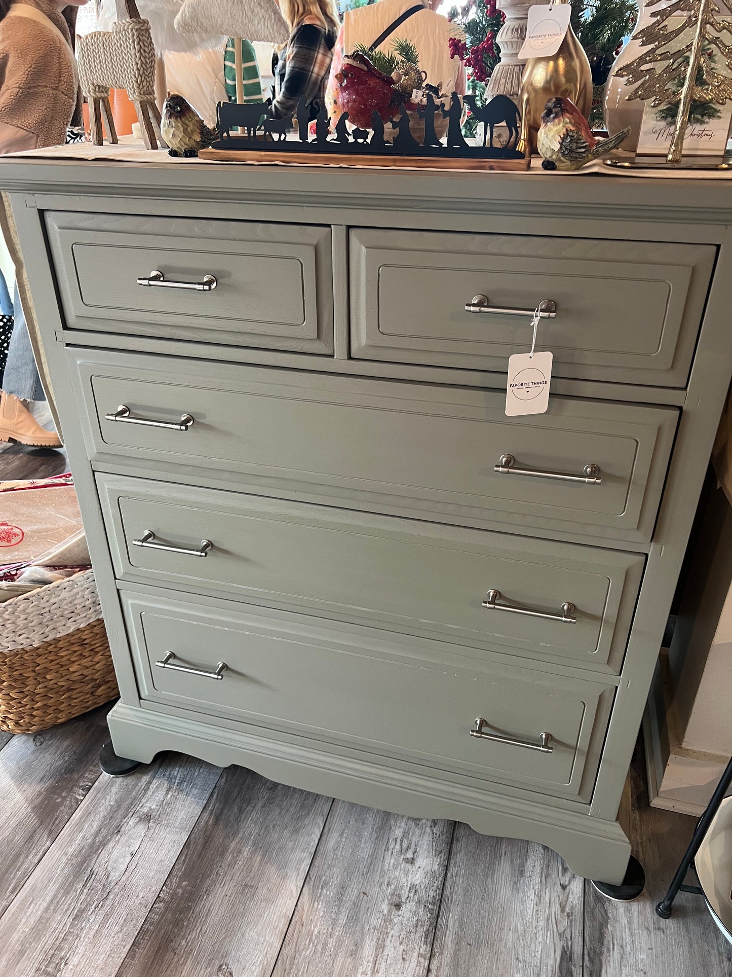 Sage green 5 drawer dresser