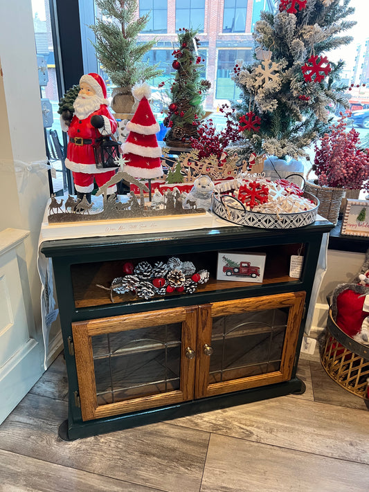 Dark Green and Wood Cabinet