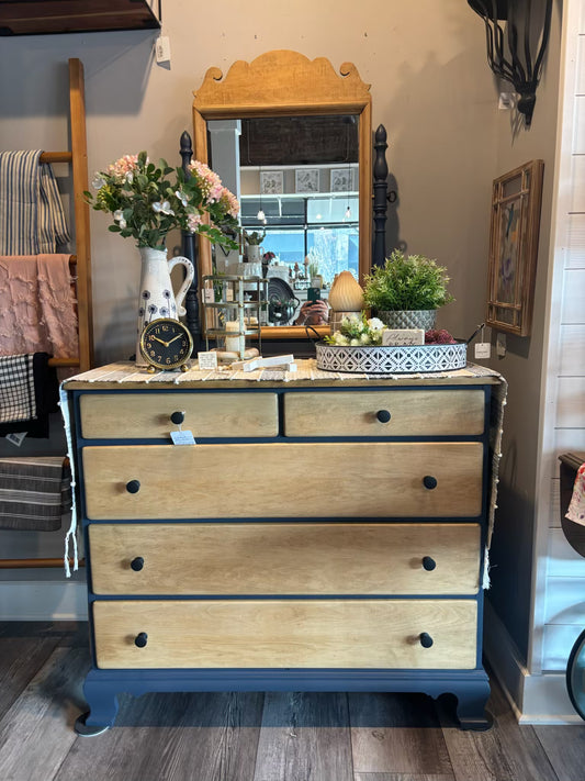 5 drawer blue dresser with mirror
