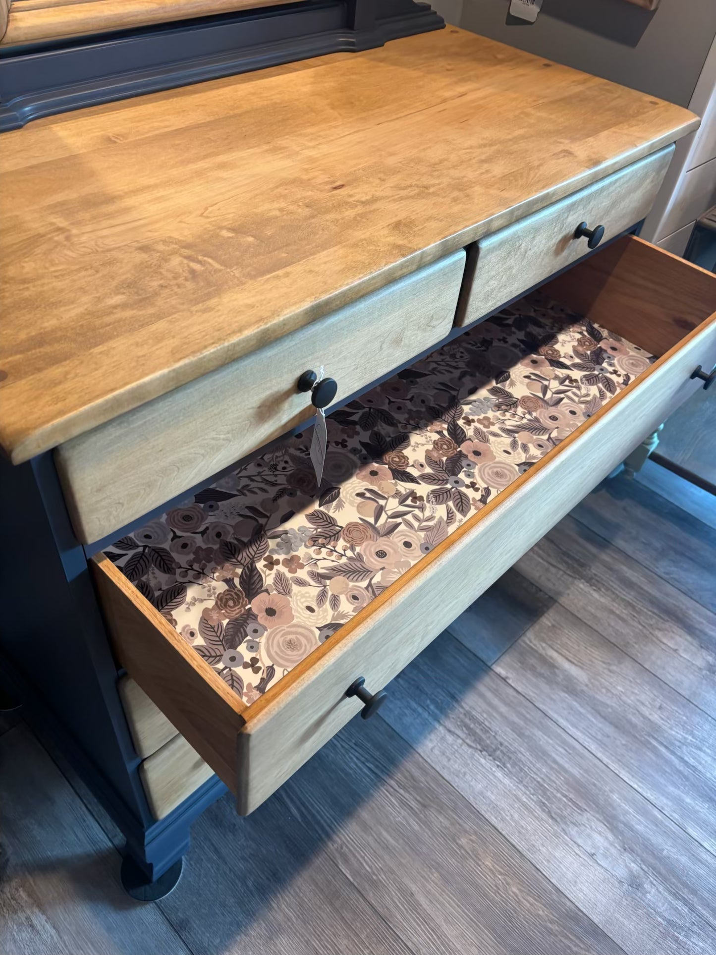 5 drawer blue dresser with mirror