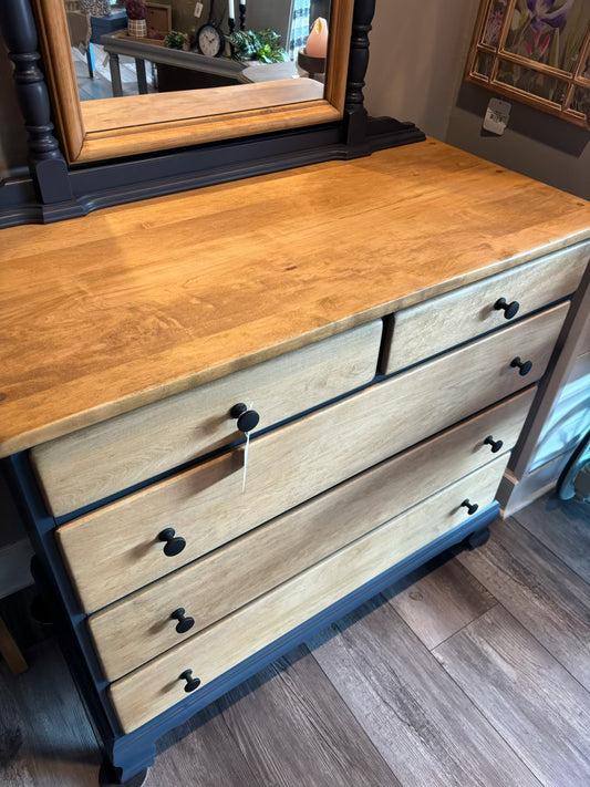 5 drawer blue dresser with mirror