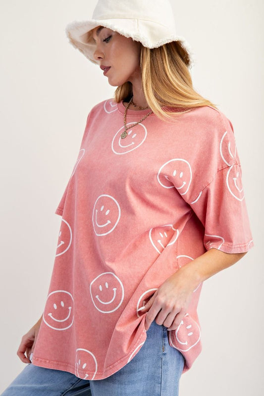 Easel Coral Smiley Face Tee