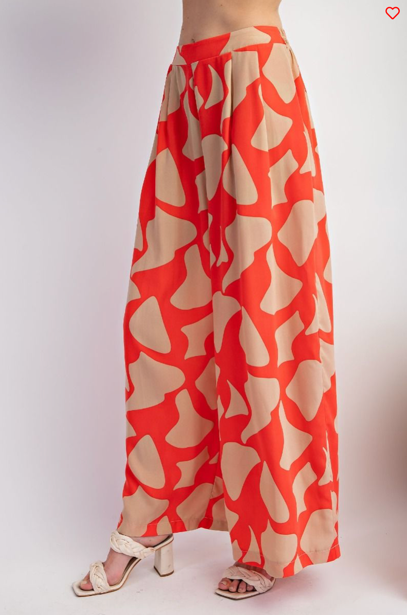 GEO Printed Peach Flowy Pants