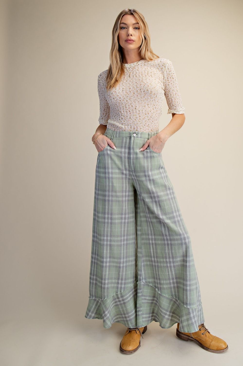 Easel Plaid Washed Pants