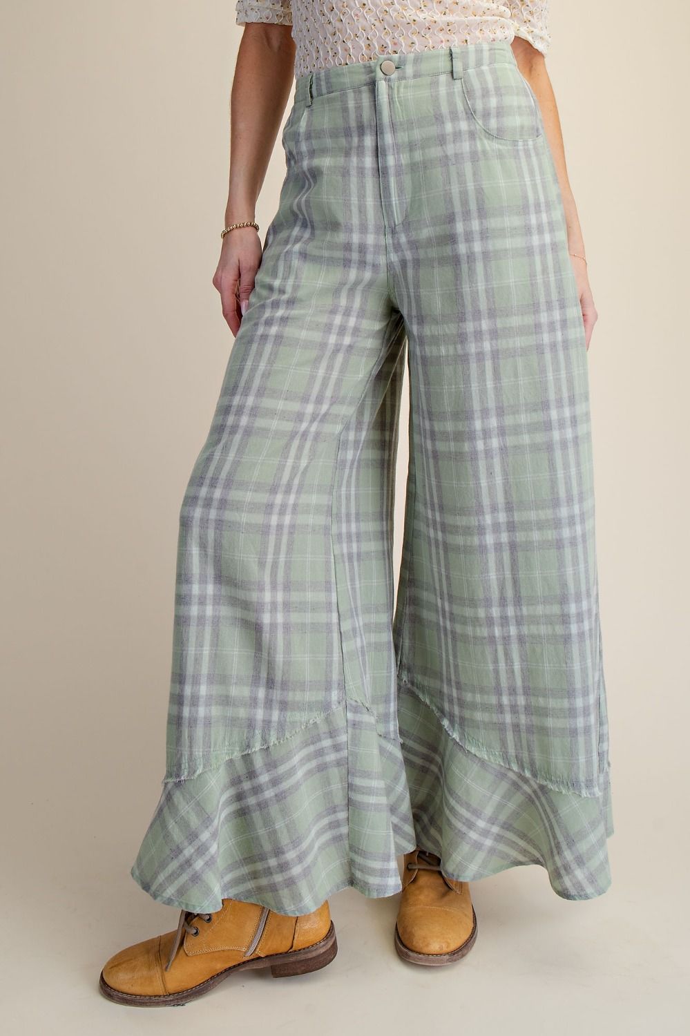 Easel Plaid Washed Pants