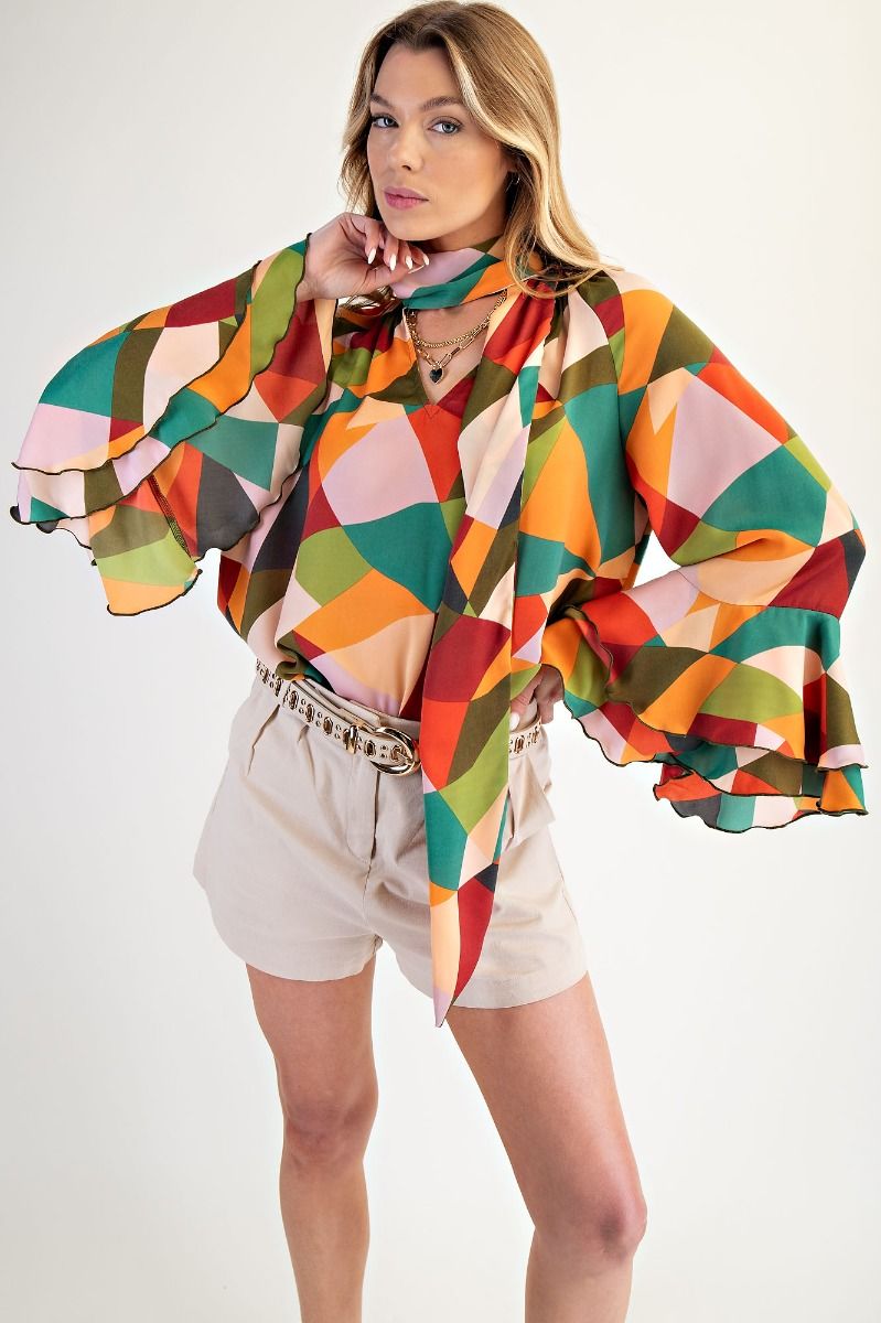 Easel Mirabelle Satin Tie Blouse